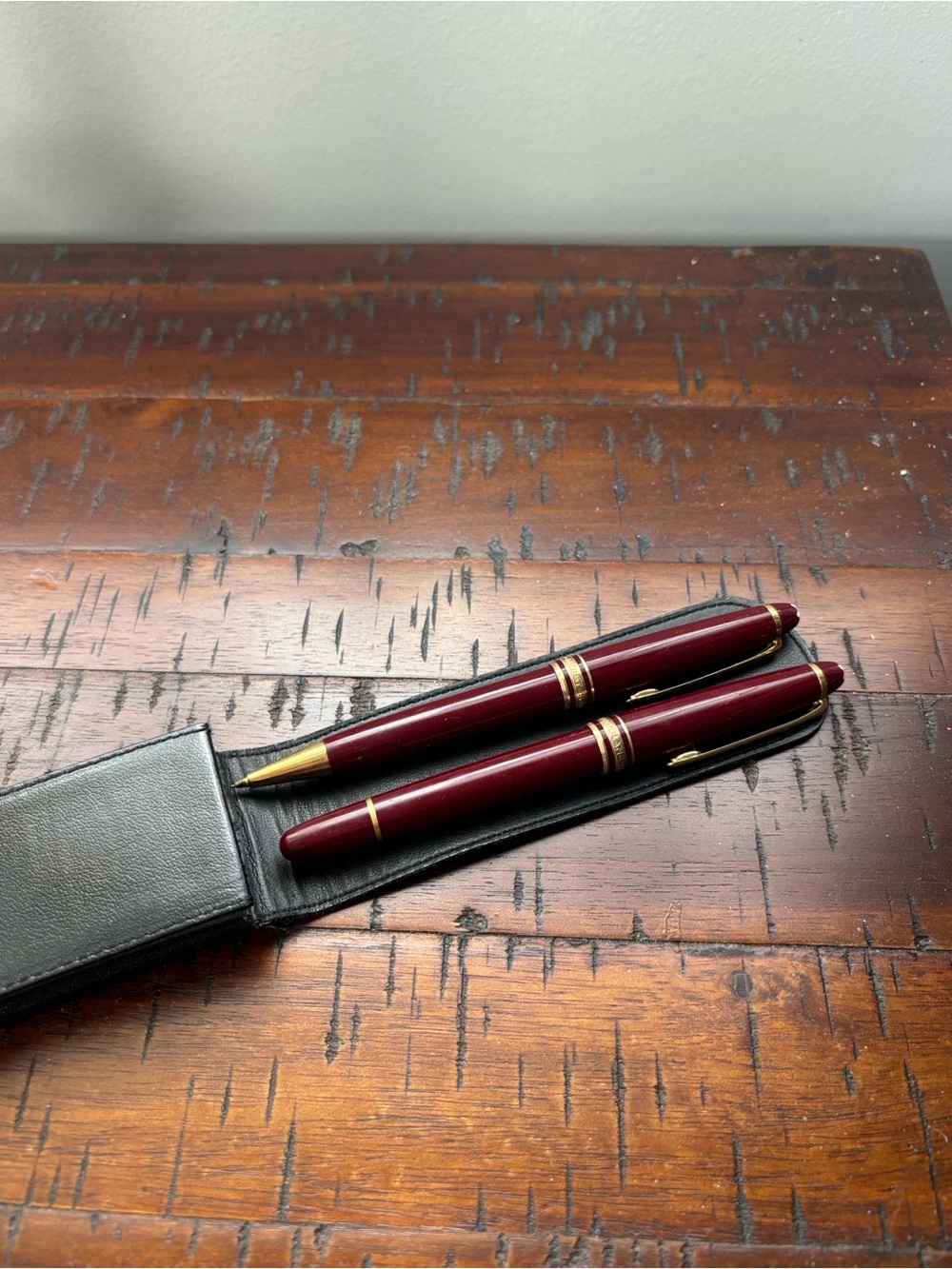 Burgundy Gold Trim Pen Set - Matching Fountain Pen and Pencil